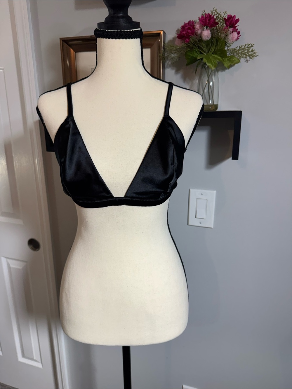 Victoria's Secret Black Satin Feel Triangle Bralette with Adjustable Straps